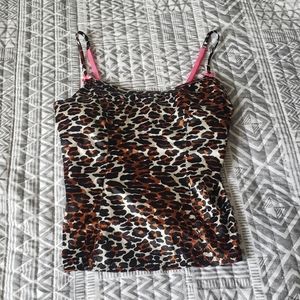 A lingerie cheetah print tank top
